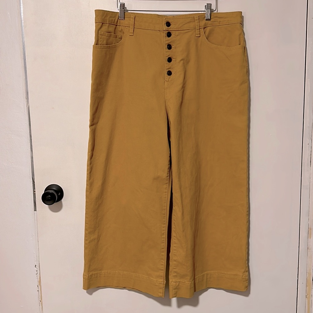 Women’s 18 wide leg, crop, mustard color denim with button fly